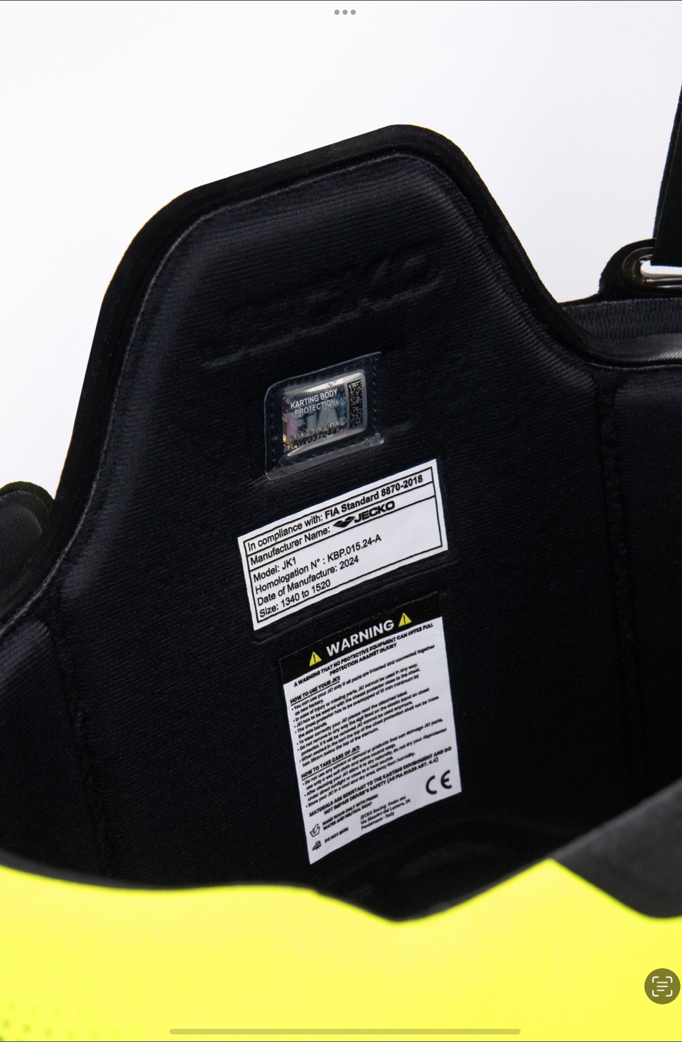 Jecko Rib Protector JK1 CIK Fluro Yellow | Black Interior